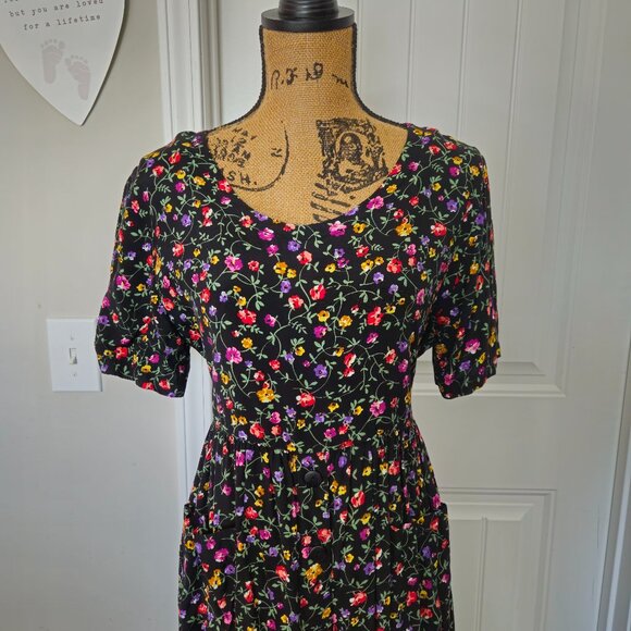VTG Cottage core Floral Midi Dress - Picture 1 of 7